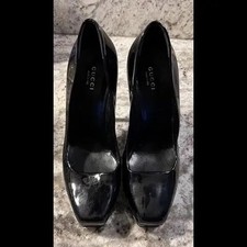 VTG GUCCI Patent leather Heels Black Sz 38 No Box