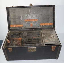 VTG 1930s Motor Car Trunk Picnic Wine Box Case Black 20.5x10x9.75 Model A/T Era