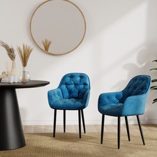 Image of SET OF 2 ANIKA MODERN VELVET DINING CHAIR PADDED SEAT METAL LEGS KITCHEN.