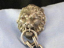 SUPERB ANTIQUE SILVER FIGURAL LION POCKET WATCH SEWING CHATELAINE CLIP FOB