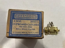 13 Vtg. Champion Dull Brass Plated Cupboard/Cabinet Latches 1210 C NOS