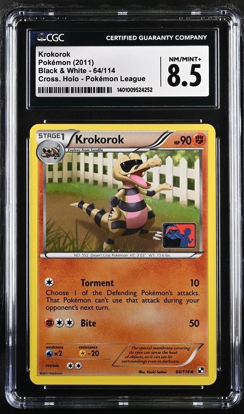 [CGC 8.5] Krokorok 64/114 Black & White League Promo Crosshatch Rev Holo 2011