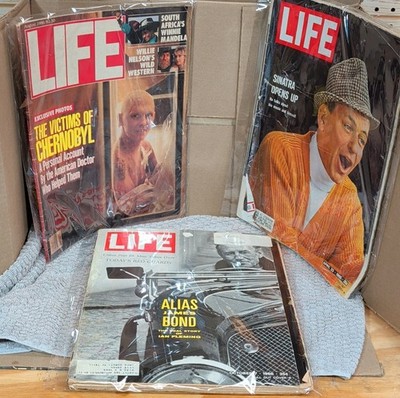 Lot 6 Vintage LIFE Magazines 1965-1986 Sinatra, James Bond, Chernobyl, Newsstand