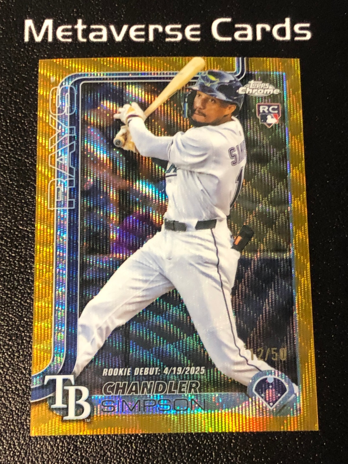 2025 Topps Chrome Update Chandler Simpson RC Rookie Debut Gold Wave 12/50 Rays
