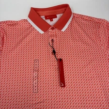 Redvanly Mens Medium Coral Square Pattern Short Sleeve Golf Devine Polo Shirt