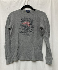 Polo Ralph Lauren Boy's Gray USA Eagle Graphic Thermal Long Sleeve Shirt - SZ M