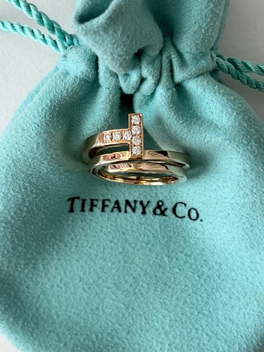 Tiffany & Co. 18ct Rose Gold T Wrap Ring with 7-Diamonds, NYC Flagship Archival
