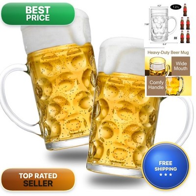 Yesland 2 Pack Beer Mug For Freezer 1.2 L /40 Oz Glass Beer Stein Mugs Handle