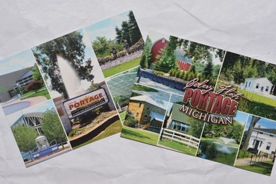 LOT (2) Portage, Michigan Multi-View Postcards Celery Flats, Bandshell, Signs ..