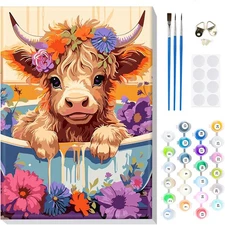MOGTAA Framed Paint by Number Kits for Adults Kids Beginner, Cow 
