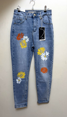 M'SARA Damen Jeans blau Blumenprint Gr. XS Stretch