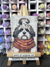 ACEO Original Painting PRINT Dog Shih Tzu 2.5in x 3.5in Beatrice Rose ACEOs