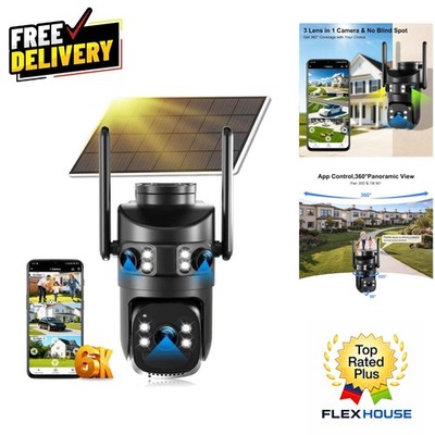 Outdoor 6K Solar Security Camera with 360° View, Two-Way Audio & Auto Tracking