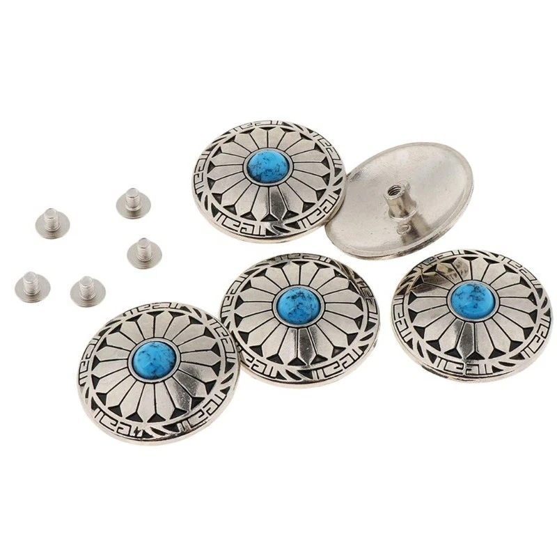 5 Pcs Imitation Turquoise Buttons Leather Decorative Buttons Flower Buttons - Image 4 of 4