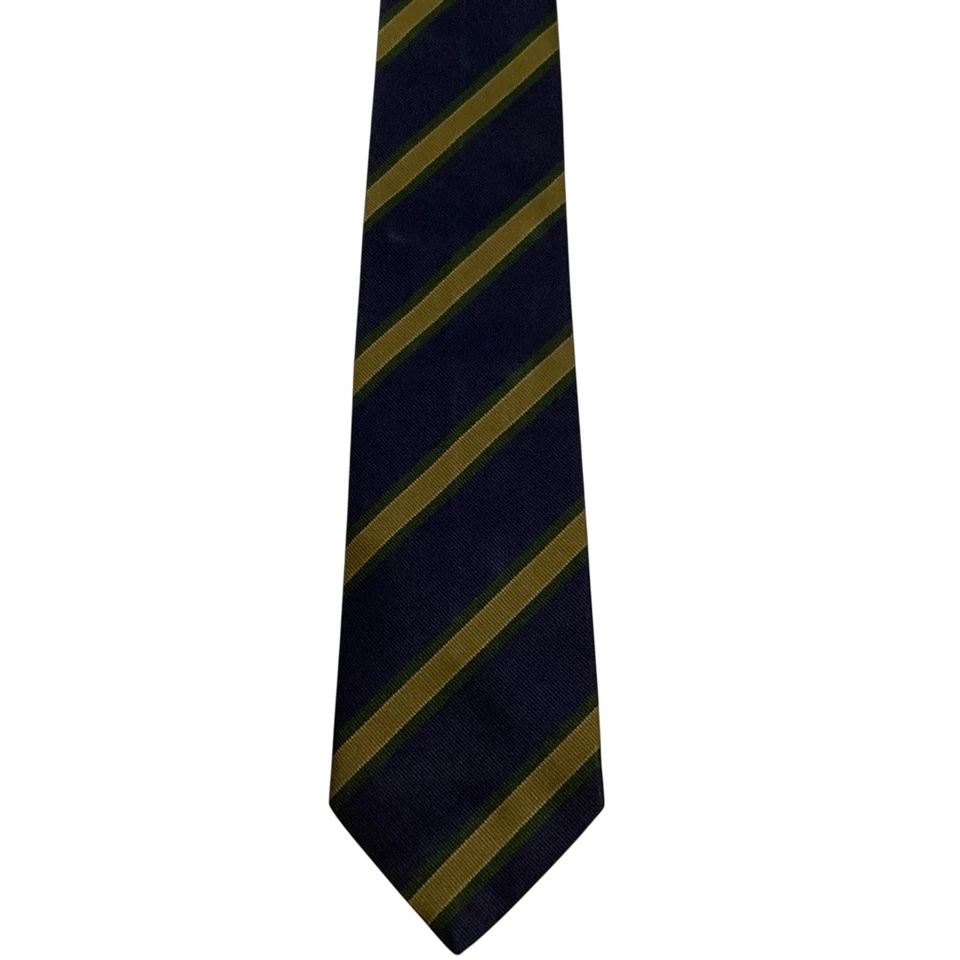 LUCIANO BARBERA 男式 100% 真丝领带意大利设计师条纹蓝色/绿色二手状况完好 — 第 2/3 张图片