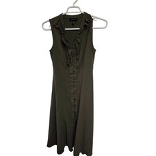 Ellen Tracy Olive Green Ruffle V-Neck Button Front Sleeveless Midi Dress XL