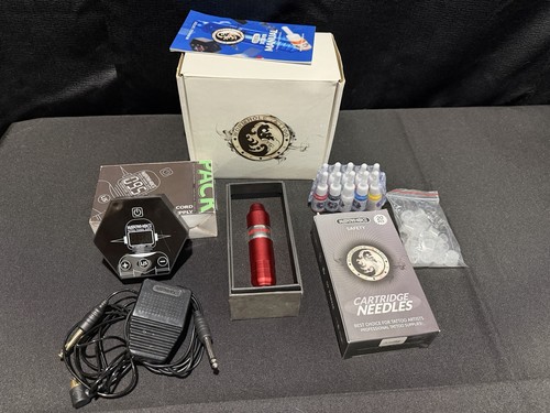 Tattoo Kit Red Wormhole Tattoo Machine Gun Cartridge Needles Pen Kit - Open Box