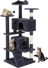 Multi-Level Pet House Large Cats with 2 Condos, Scratching Posts, Round Platform