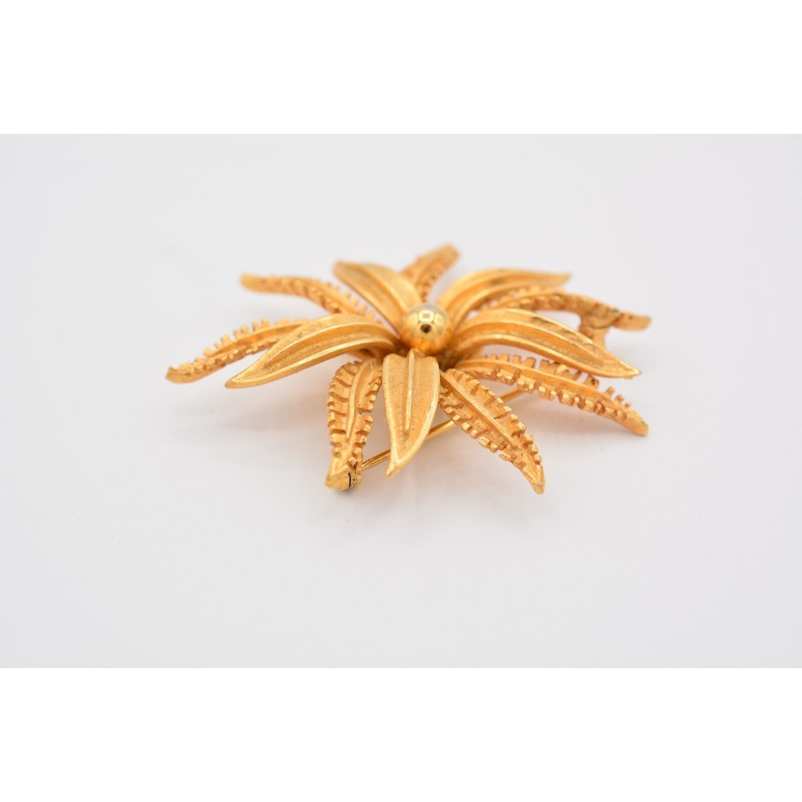 PIM Vintage Flower Pin Brooch Brushed Gold Matte Petals Signed 1980s 80s BinAT