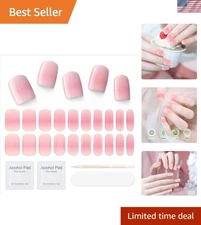 20 Pcs Pink Gradient Semi-Cured Gel Nail Strips - Lasts 2 Weeks, Easy to Apply