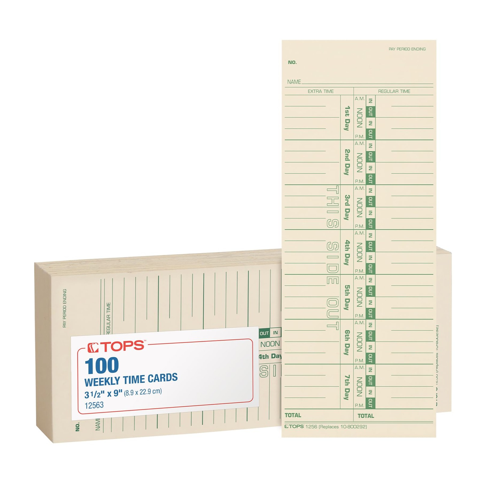 TOPS Time Cards, Weekly, 1-Sided, Numbered Days, 3-1/2" x x 9", Manila