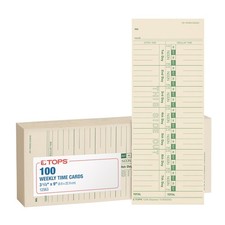TOPS Time Cards, Weekly, 1-Sided, Numbered Days, 3-1/2" x x 9", Manila