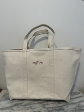 LLBean Borsa tote in tela per barca e tote con ricami 'era milf' - Crema grande