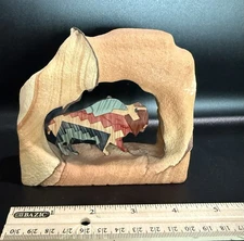Hand Carved Sandstone Buffalo Figurine Southwestern Desert Rock Bison Sculpture
