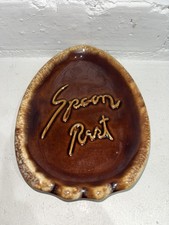 Vintage Hull Pottery Spoon Rest Holder Brown Drip Glaze Mid Century Modern USA