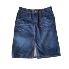 EXPRESS JEANS DENIM Vintage Skirt Front Slit, Y2K Distress Size 7/8