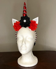 Handmade Floral Unicorn Headband - Red and Bl...