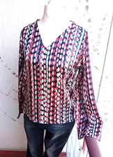 HANDGENÄHT Da. Seiden Satin Bluse Schwarz Rot Bunt Gr. 38/40