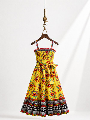 La DoubleJ Cartwheel Giallo Smock Midi Dress XS Pockets Italy Goop Gwyneth Boho