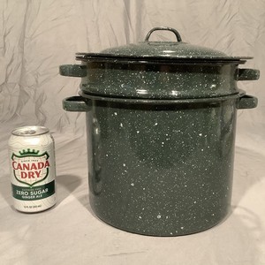 5-pc vintage steel enamelware 1.5 gallon steamer pot/strainer/colander/lid…flaws