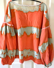 Free People Feels Right Tie Dye Sweatshirt Balloon Sleeves Orange Green Sz S