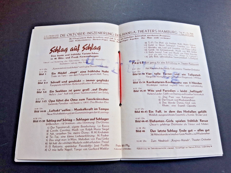 1939 okt. HAMBURG programm VARIETÉ HANSA THEATER ohne Umschlag circus acts - Bild 4 von 4