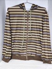NEW Striped Full Zip Hoodie Sweatshirt Brown Green Blue Cotton Blend Size L