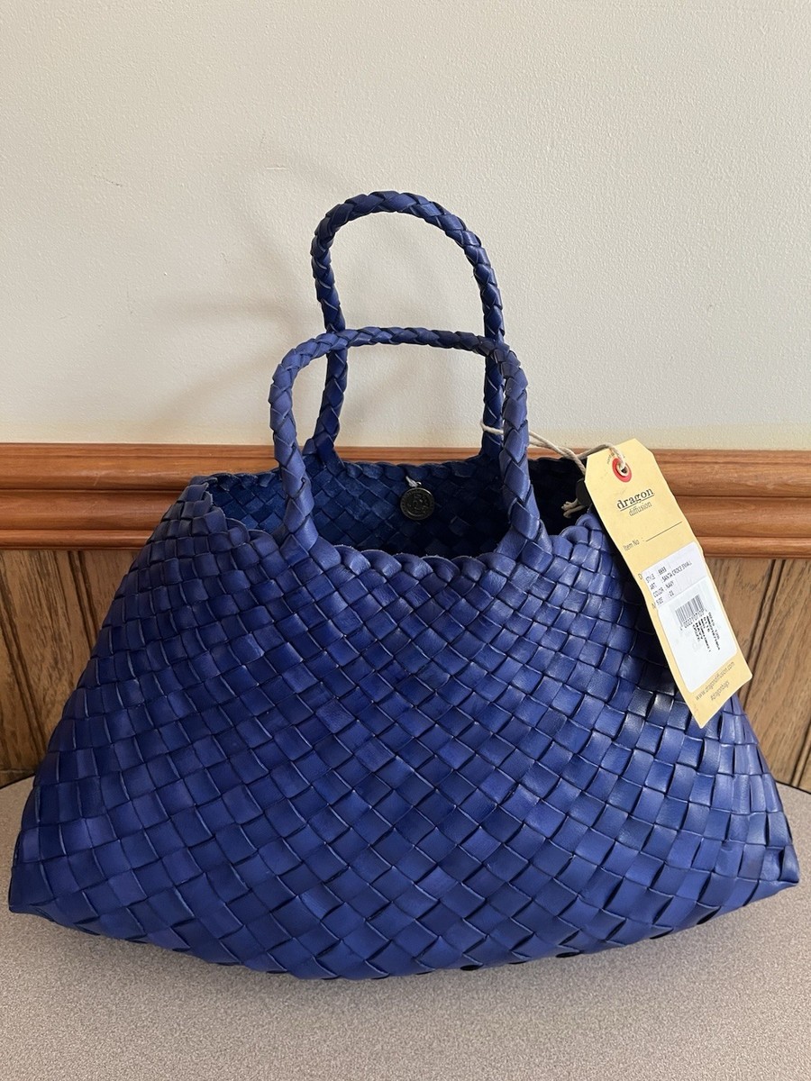 Dragon Diffusion Santa Croce Woven Leather Tote Bag Navy | eBay