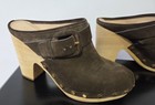 Veronica Beard Dacey Buckle Mules Stud Clogs Brown Leather Suede Heels Size 8 M  — photo 6