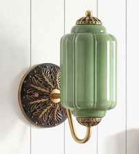 Heavy Brass Milk Green Glass Wall Sconce Indoor Wall