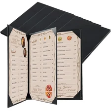 Restaurant Menu Covers Holders 8.5" x 11" | Pack of 5 Synthetic Leather Tripl...