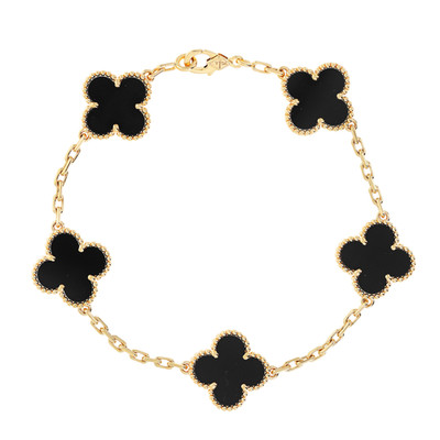 Van Cleef & Arpels Vintage Alhambra 18k Yellow Gold 5 Motif Onyx Bracelet