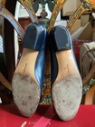 Vintage 90s SALVATORE FERRAGAMO VARA Bow Navy Blue & Gold Metallic Low Heels — photo 7