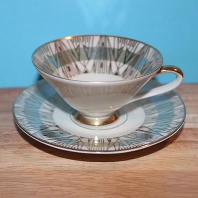Vintage Zeh Scherzer Bavaria China #718 Tea Cup & Saucer Art Deco