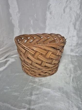 Round Medium Sized Rattan Wicker Brown Woven Basket Catch All Basket