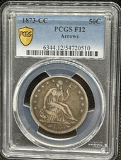1873 CC Seated Liberty Half Dollar 50C Arrows PCGS F Fine 12