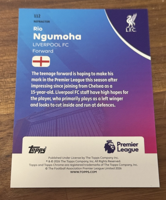 2026 Topps Chrome Premier League Refractor Rio Ngumoha Rookie
