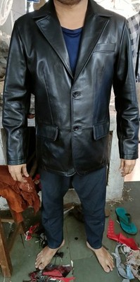Stylisch Neu Herren Schwarz Leder Blazer Pure Schafsfell Freizeit Slim Fit