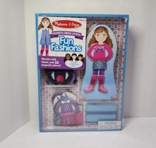 Melissa And Doug Fun Fashions Magnetic Dress-Up Doll stand Wooden Clothes Girl