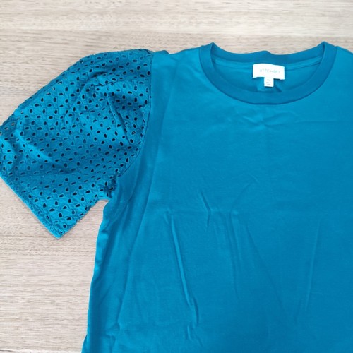 Witchery Womens Size XL Puff Sleeve Top T-Shirt AU14 Green Blue Aqua Work Casual - Picture 2 of 12